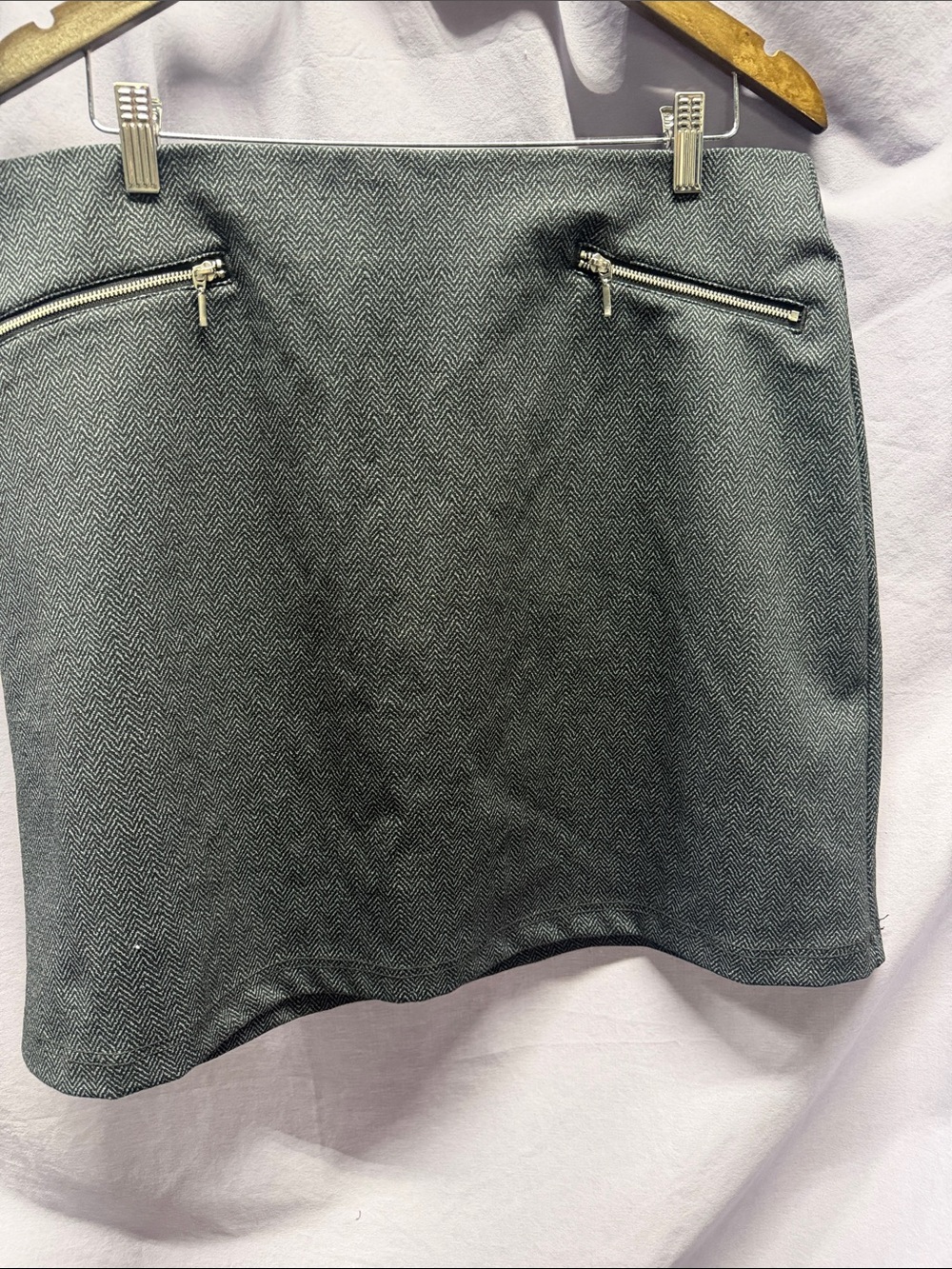 Maurices Gray Herringbone Mini Skirt with Zip Pockets